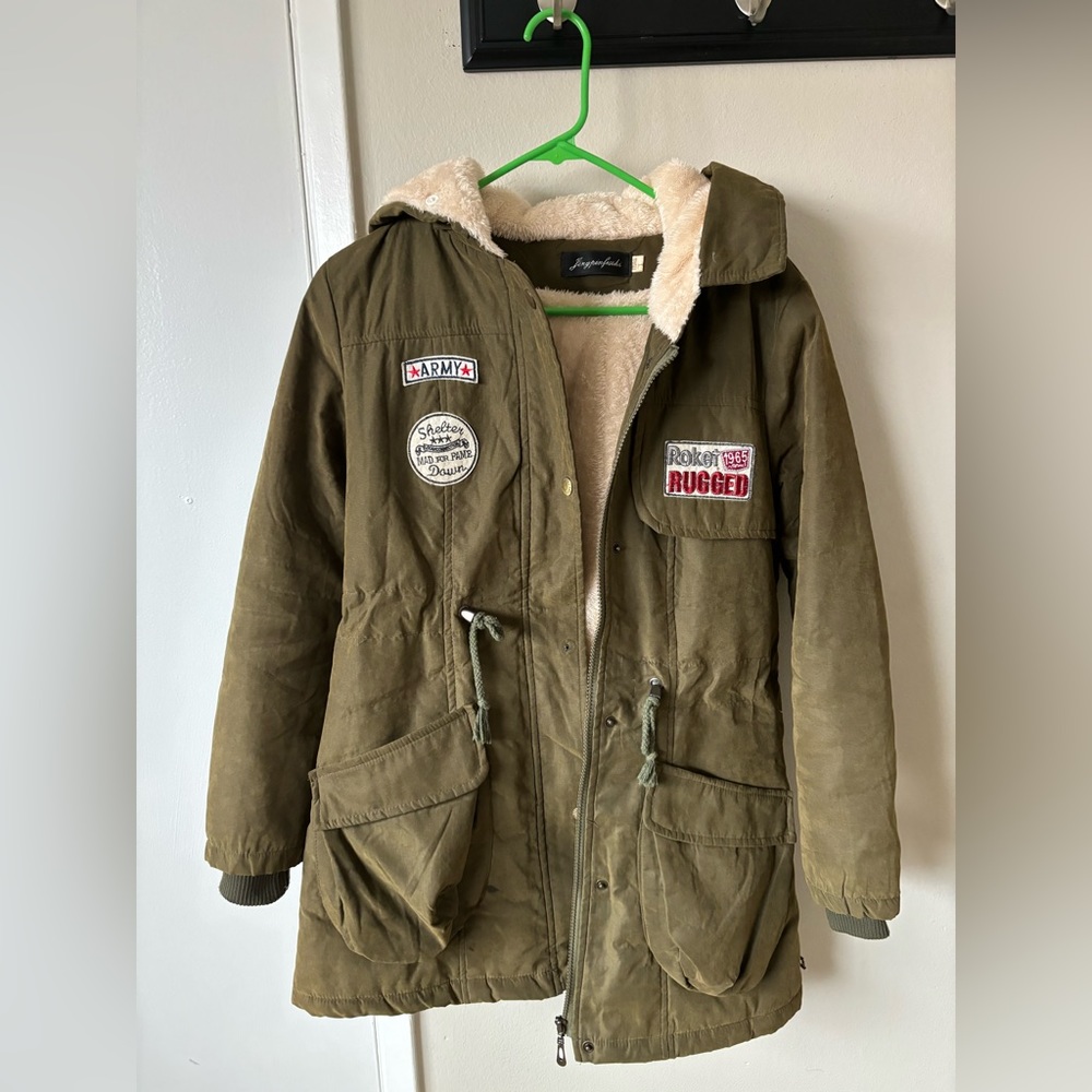 Flecced parka coat